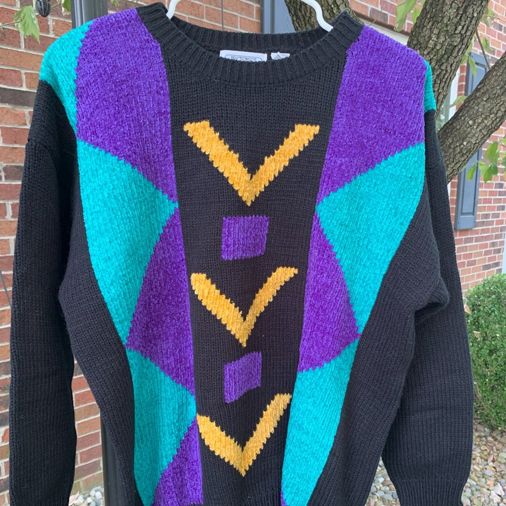Vintage Pretenses Plus Size 22W/42 Black‎ Sweater Color Block Novelty Knit